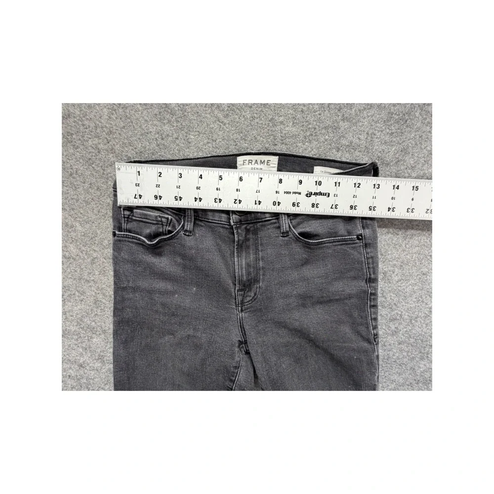 Frame Denim Le Skinny de Jeanne Jeans 27 Charcoal Gray Distressed Knee Raw Hem